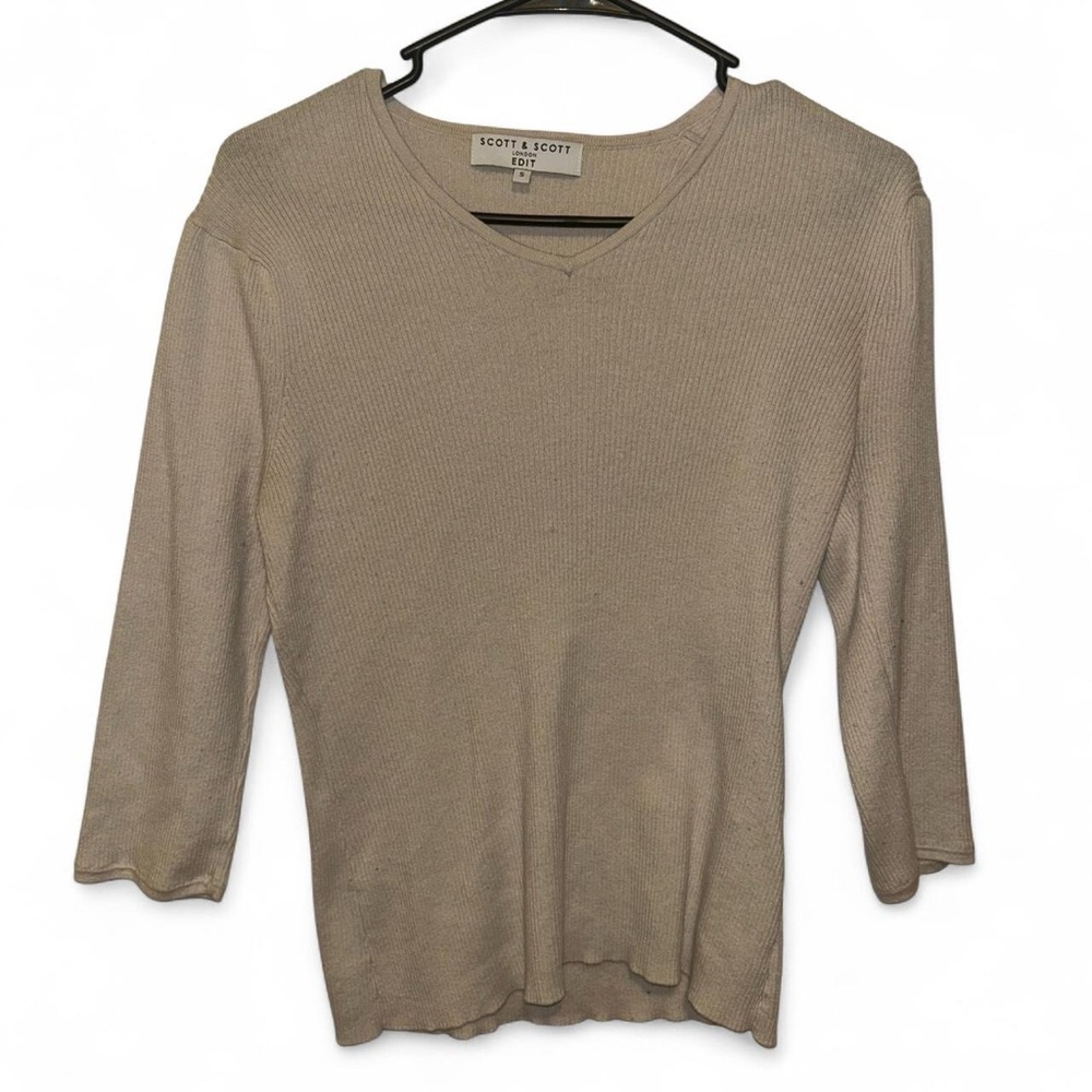 SCOTT & SCOTT LONDON Taupe V-Neck Knit